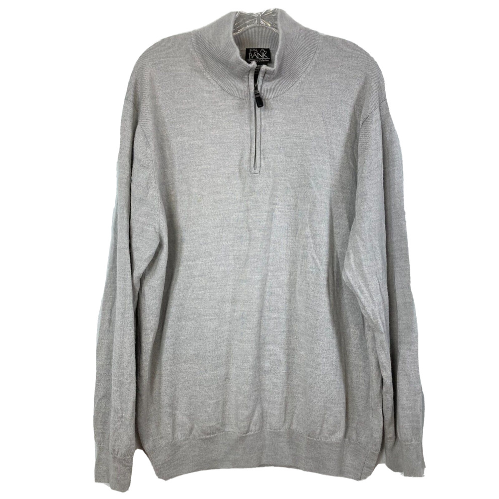 Jos. A Bank Sweater Mens Sz XXL Gray Merino Wool 1/4‎ Zip Pullover Lightweight